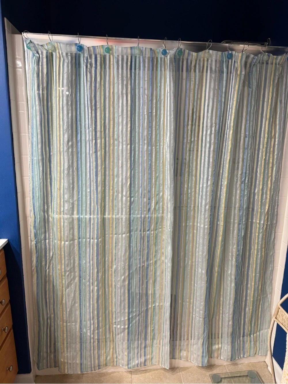 Striped Pastel Shower Curtain Panel - Blue, Green & Yellow
